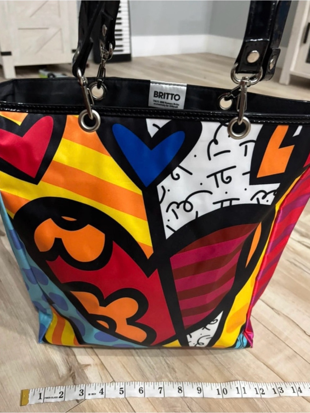 Romero Britto Multicolor Heart-Print Tote Bag